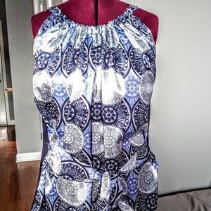august silk Blue and White Printed Halter Tunic